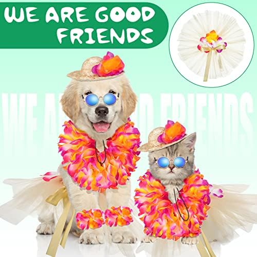 Chunful 6 Pcs Dog Hawaiian Costume, Tutu Skirt Sunglasses Hat for Puppy - Image 5