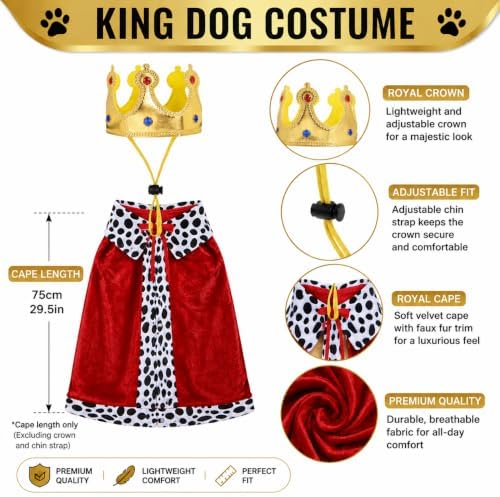 Dog Halloween Costume, Adjustable Dog King Cloak with Crown, Funny Pet Prince Cloak Costume for Large Dogs Halloween Cosplay Party Dress Up (L) - Image 4
