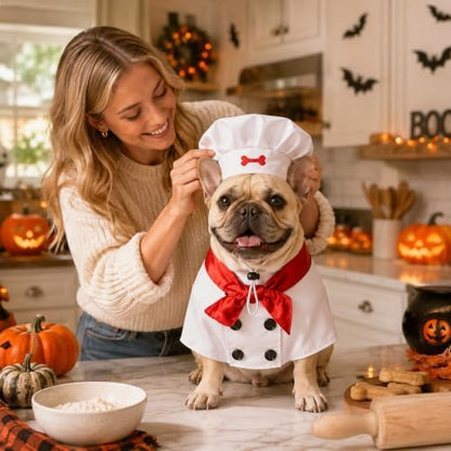 Dog Halloween Costumes - Dog Chef Costume Hat Outfit Red Scarf Set for Pets - Image 5