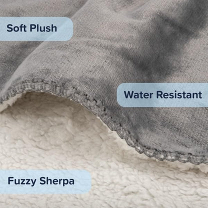 Waterproof Pet Blanket - 50x60-Inch Reversible Sherpa Fleece Throw Protects Couches, Cars, and Beds from Spills, Stains, and Fur by PETMAKER (Gray)