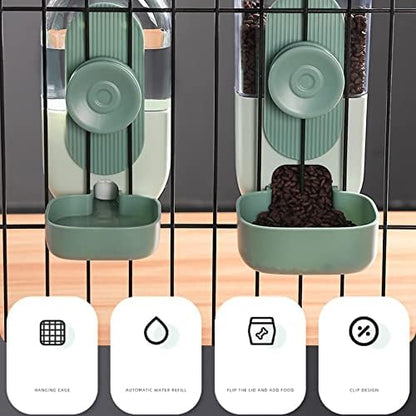 Hanging Automatic Food Water Dispenser, Safe Cage Auto Gravity Pet Feeder and Waterer Set, Cat Food Water Dispenser with Bowl for for Samll Dog Cat Rabbit Chinchilla Hedgehog