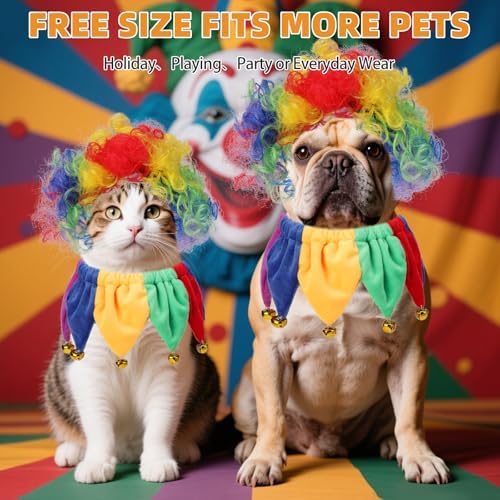 KOOLTAIL Dog Wig Costume, Funny Pet Wig Clown Decorations Outfit with Bandana Bells for Small Medium Large Dogs Cats Unique Chirstmas Gift, Adjustable Fits Cosplay Dress up for Holiday Party Festival - Image 5