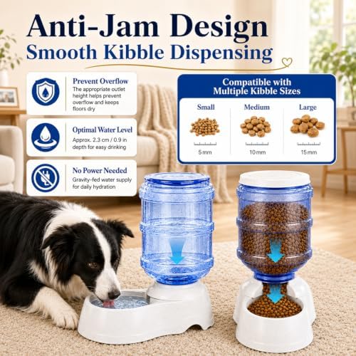 Automatic Dog Feeder and Water Dispenser Set for Large Dogs, 3 Gallon Gravity Dog Cat Food and Water Dispenser Set with Pet Food Bowl,Large Pet Food Water Dispenser Station