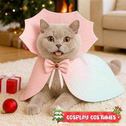 Dog Halloween Costume Cape Vampire Cloak with Bow Tie (Pink Scales, SM) - Image 3