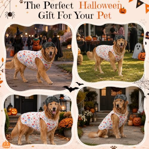 4Pcs Halloween Old Lady Costume Dog Grandma Outfit, Multicolor Floral, 3 XL - Image 6