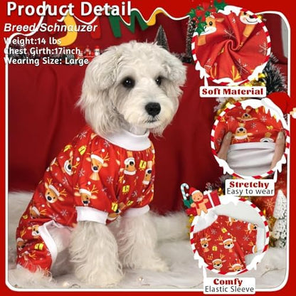 Xpudac 4 Pack Dog Christmas Pajamas Reindeer Puppy Clothes Cute Santa Claus Dog Pajamas Costumes Outfit Red Green, 4XL - Image 3