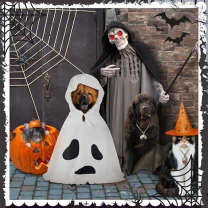 Halloween Dog Ghost Costume White Dalmatian Pet Costume with Hats Ghost Costumes for Dogs Cats Pet Cosplay Cape Halloween Cats Clothes for Party Decorations(Large) - Image 5