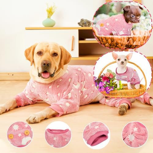 Plush Dog Pajamas Glow in The Dark Dog Jumpsuit 4 Legged Onesie for Small Medium Dog Cat, Pink Rainbow XS - Image 5