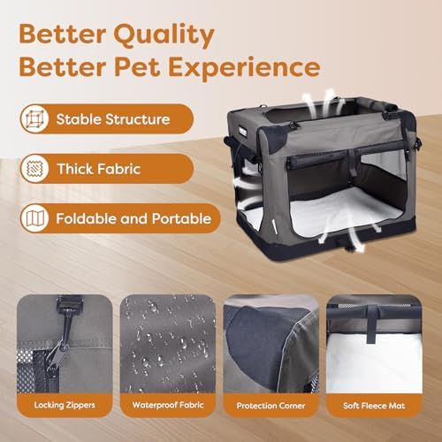 JESPET 3 Door Soft Dog Crates Kennel, Collapsible Travel Pet Carrier