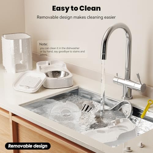 JUNSPOW Automatic Cat Feeder Water Dispenser Set with Stainless Steel Bowls