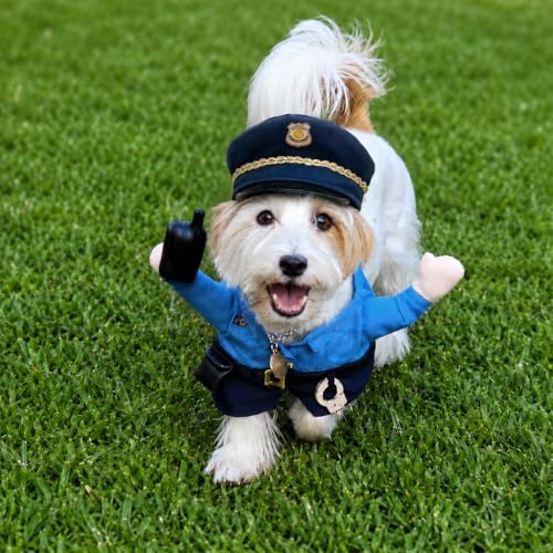 Police Officer Pet Halloween Costume with Radio, Hat and Toy Handcuffs - Small to Medium-Large Breed Funny Clothes Outfit Apparel (Medium) - Image 3