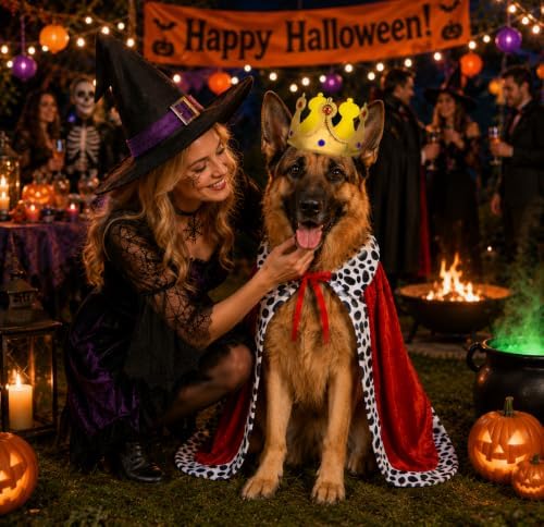 Dog Halloween Costume, Adjustable Dog King Cloak with Crown, Funny Pet Prince Cloak Costume for Large Dogs Halloween Cosplay Party Dress Up (L) - Image 5