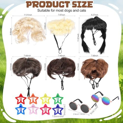 6 Pcs Funny Cat and Dog Wigs with Hairpin Glasses, Classic - Image 2