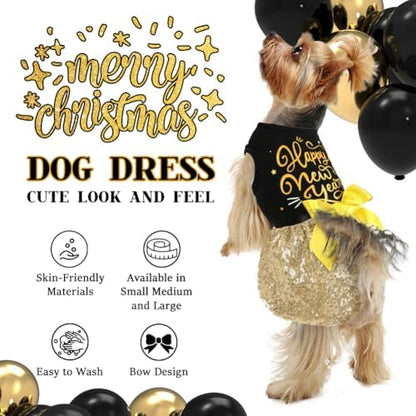 Dog Happy New Year Outfit Dog Dress New Years Pet Costumes for Dogs Funny Puppy Dress with Bow for Small Medium Dogs Girls Cats - Image 4