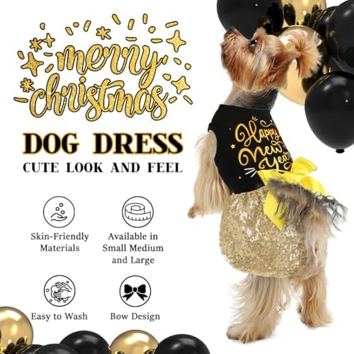 Dog Happy New Year Outfit Dog Dress New Years Pet Costumes for Dogs Funny Puppy Dress with Bow for Small Medium Dogs Girls Cats - Image 4