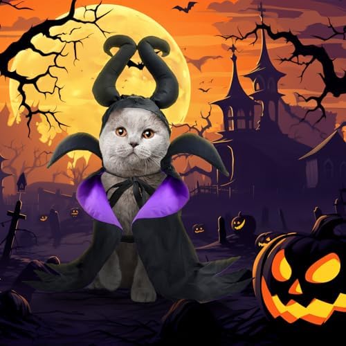 Witch Costume - Dog & Cat Halloween Cloak & Hat with Devil Horns & Vampire Teeth - Small & Medium Sizes - Image 6