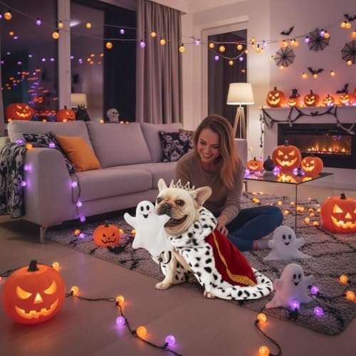 Lovelyshop Royal Pet Costume, Red Velvet Cloak & Gold Pearl Crown, M - Image 2