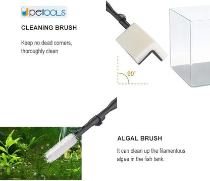 UPETTOOLS Aquarium Clean Tool 6 in 1 Fish Tank Cleaning Kit Algae Scraper Scrubber Pad Adjustable Long Handle Fish Tank Brush Cleaner Set