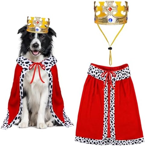 Dog Halloween Costumes, Dog King Costume Funny Pet King Cloak and Crown Set Prince Cape Halloween Costumes for Small Medium Large Dogs Pets (Medium) by Unknown