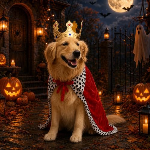 Dog Halloween Costumes for Large Dogs,Funny Dog Costume King Crown Cape(L) - Image 4
