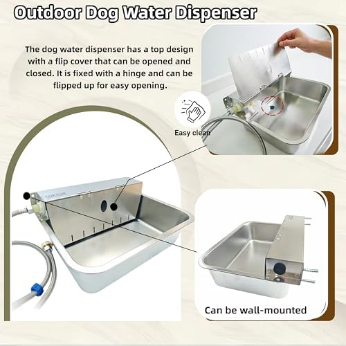 Stainless Steel Automatic Pet Waterer with Flip-Top & Wall Mount