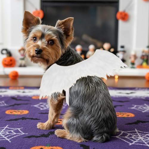 ADOGGYGO Angel Wings Dog Costume, White Faux Fur Halloween Dog Wing, Small - Image 2