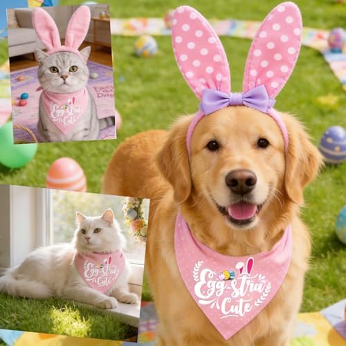 Easter 2-in-1 Dog Bandana with Egg-Stra Cute & Some Bunny Love Me Lovely Saying, Pink Pet Holiday Costumes Scarf with Snap Button, Small to Medium Breeds (5-30lbs) - Image 3