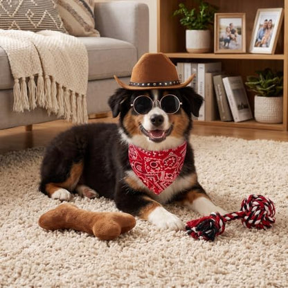 Pet Cowboy Costume Dog Halloween Costumes with Hat Bandana Glasses (L) - Image 6