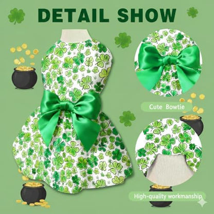St. Patrick Day Dog Dress Holiday Irish Lucky Clover Dress Outfits Skirt for Small Boys and Girls Puppies Pets Doggie - Image 2