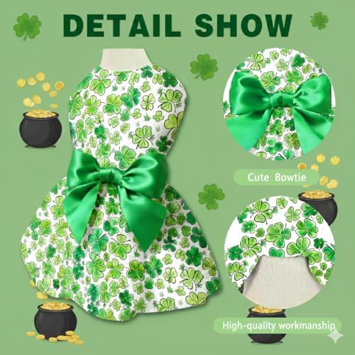 St. Patrick Day Dog Dress Holiday Irish Lucky Clover Dress Outfits Skirt for Small Boys and Girls Puppies Pets Doggie - Image 2