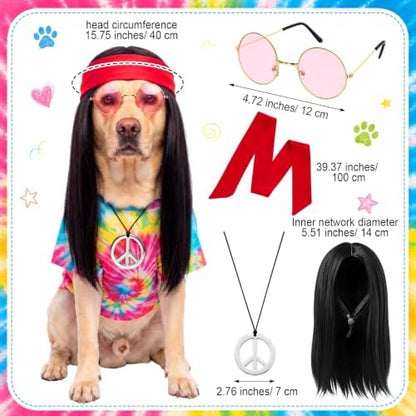 Hillban 5 Pcs Hippie Dog Costume Halloween Pet Costume Accessories, L - Image 2