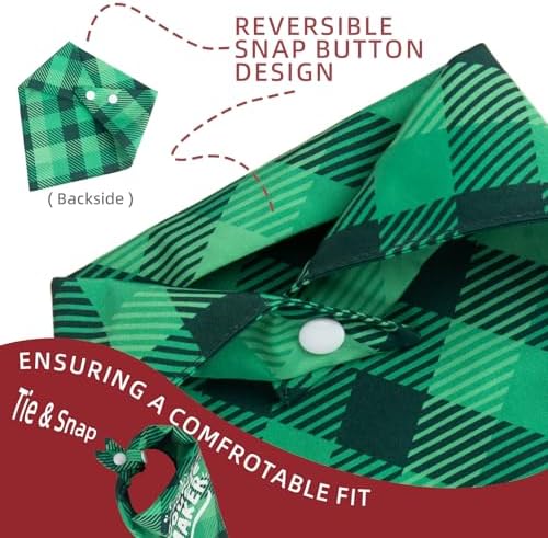 Christmas Dog Bandanas - Santa's Favorite Trouble Maker, Naughty & Nice List Print Pet Holiday Scarf Costume Gift, Green Plaid, Small & Medium Breed, 5-25lbs - Image 2