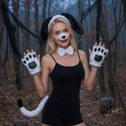 Black and White Dog Costume for Women Puppy Cosplay Kit for Halloween - Image 4