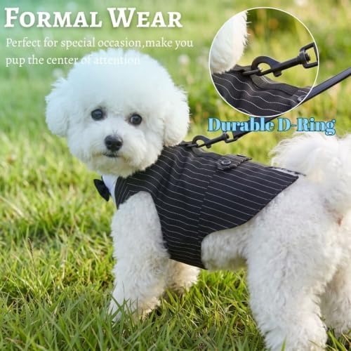 Dog Tuxedo,Dog Suit and Bandana Set,Striped Dog Costume with D-Ring - Image 4
