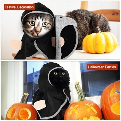 BESPORTBLE Halloween Pet Hooded Cloak Costume, Pet Cosplay Cloak Black Grim Reaper Costume for Small Cats Dogs Halloween Cosplay Apparel Accessories - Image 7