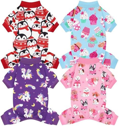 XPUDAC 4 Pack Dog Pajamas Cute Soft Dog Clothes for Small Medium Dogs Boy Girl Stretchy Pjs Jammies Outfit Puppy Onesies, Small by XPUDAC