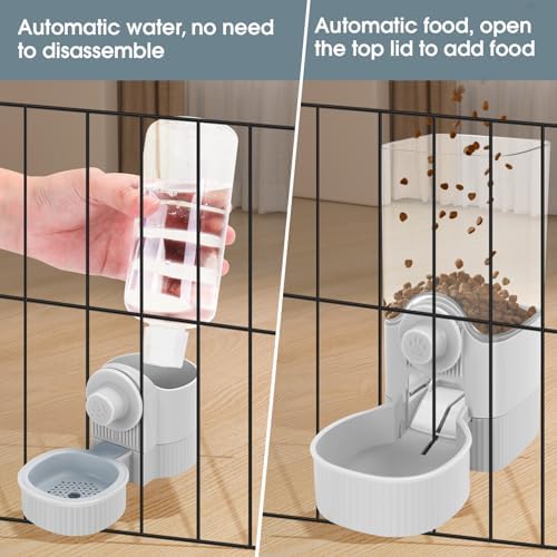 Hanging Cage Auto Small Pet Feeder Waterer Set for Puppy Cats, Grey