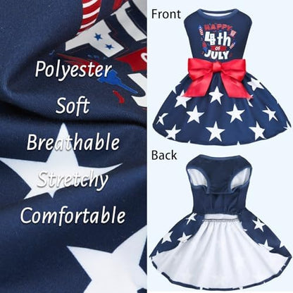 XPUDAC 4th of July Dog Dress Patriotic Clothes Stars Skirt with Bow Independence Day Doggie Outfit Pet Holiday Apparel for Small Dog Girl Cat, XS - Image 6