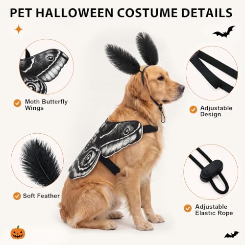 Tallew 2 Pcs Dog Halloween Costumes Moth Butterfly Wings,M,Black,White - Image 3
