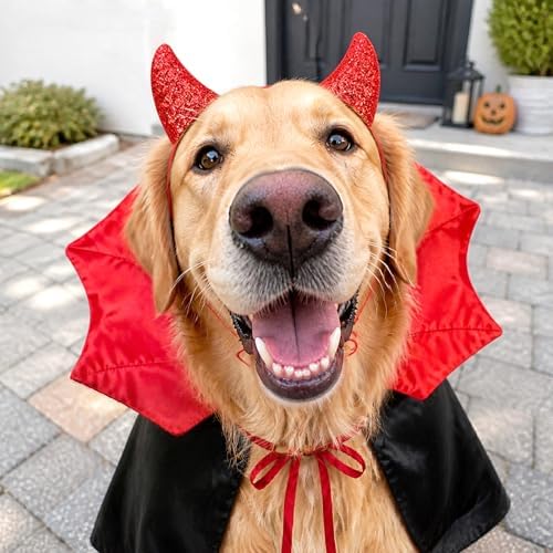 Dog Halloween Costumes,Devil Dog Costumes Cape Hairband for Dogs Medium - Image 7