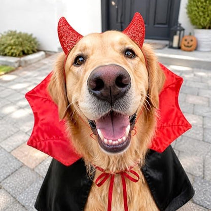 Dog Halloween Costumes,Devil Dog Costumes Cape Hairband for Dogs Medium - Image 7