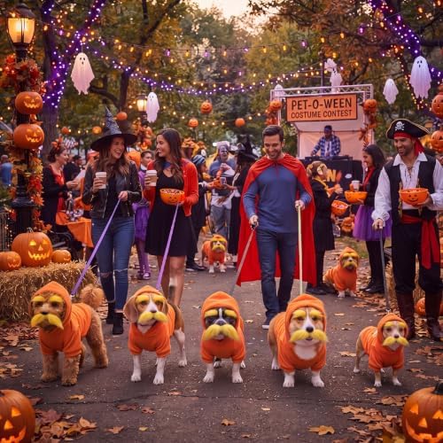 Huhumy Halloween Orange Costume for Dogs, S,Hoodie, Mustache and Eyebrows - Image 5