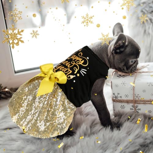 Dog Happy New Year Outfit Dog Dress New Years Pet Costumes for Dogs Funny Puppy Dress with Bow for Small Medium Dogs Girls Cats - Image 2