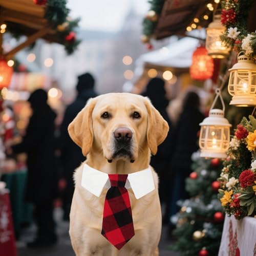 ADOGGYGO Christmas Dog Necktie, Xmas Pet Tuxedo Costume, Red Plaid Christmas Neck Tie Collars for Large Dogs (Large) - Image 2