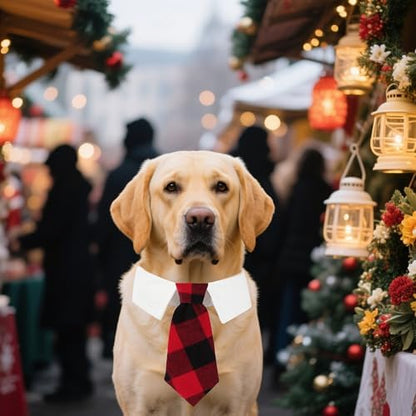 ADOGGYGO Christmas Dog Necktie, Xmas Pet Tuxedo Costume, Red Plaid Christmas Neck Tie Collars for Large Dogs (Large) - Image 2