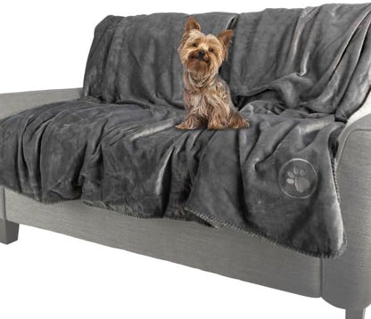 Waterproof Pet Blanket - 30x40-Inch Reversible Sherpa Fleece Throw Protects Couches, Cars, and Beds from Spills, Stains, and Fur by PETMAKER (Gray)