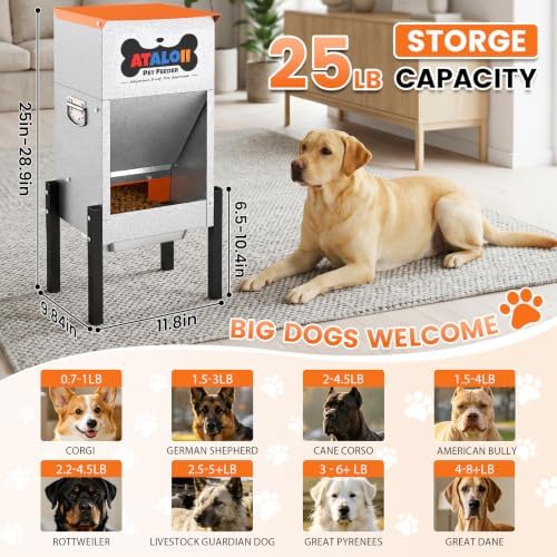 25 lb Automatic Dog Feeder for Large Breeds, 3 Adjustable Heights