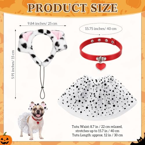 Hercicy 3 Pcs Pet Dog Halloween Dalmatian Costume Accessories Set - Image 2