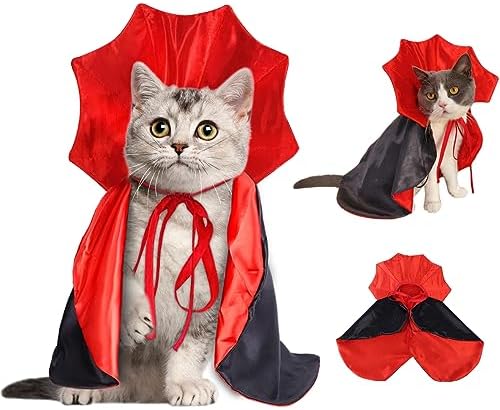 Halloween Cat Costume Vampire Cape for Small Medium Dogs Cats Witch Cloak by Vellibring