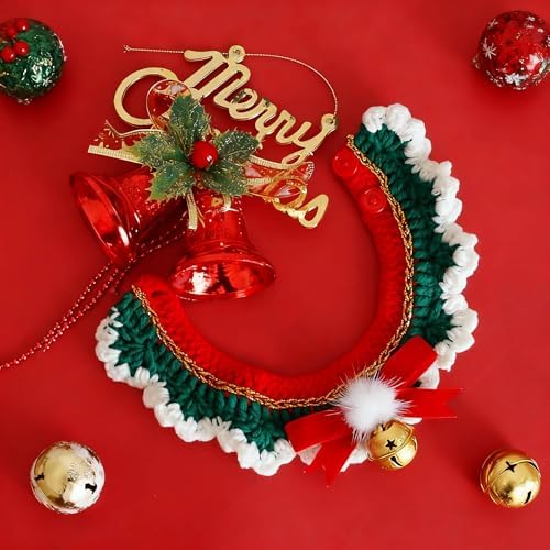 Dog Christmas Costumes Pet Scarf with Bell and Bow, Cute Cat Christmas Collar Neck Warmer, Soft Plush Pet Costume Cat Clothes for Holiday Party, Small Dog Accessories for Winter Photos, M - Image 3